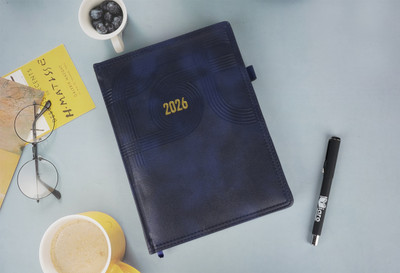 Diaro Soft PU Leather Cover, Daily & Monthly Pages, Ribbon Bookmark & Pen Loop, 2026 B5 Diary Ruled 365 Pages(Blue)