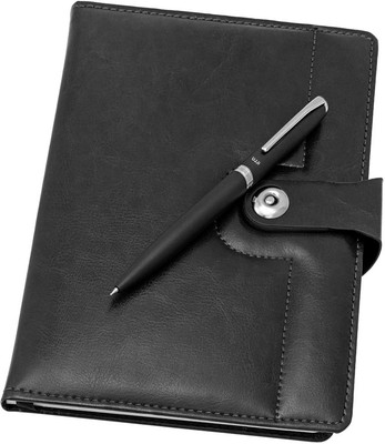 UJJi 2in1 Pen & Notebook Set Black Colour in PU Leather with Magnetic Lock A5 Gift Set Ruled 186 Pages(Black, Pack of 2)