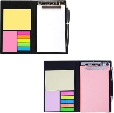 DALUCI Memo Note Book With Sticky Notes & Clip Holder In Diary Style A5 Memo Pad Plain 50 Pages(White, Pink, Pack of 2)