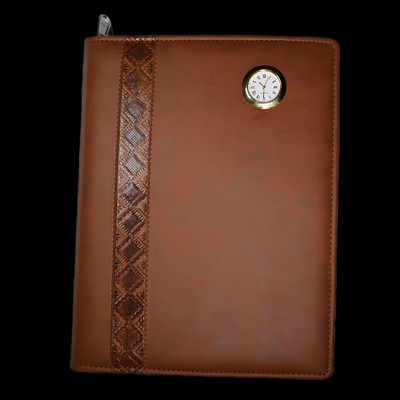 UBROFIT Clock & Calculator Full Sunday Diary 2025 with Zipper Lock Brown Soft Leather B5 Diary Single Ruled 365 Pages(Brown)
