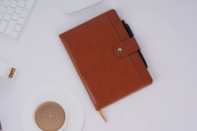 Erminio Palamino Elegant & Stylish PU Leather Thermal Cover Notebook | Front Cover Pocket | Handy A5 Notebook Ruled 196 Pages(Brown)