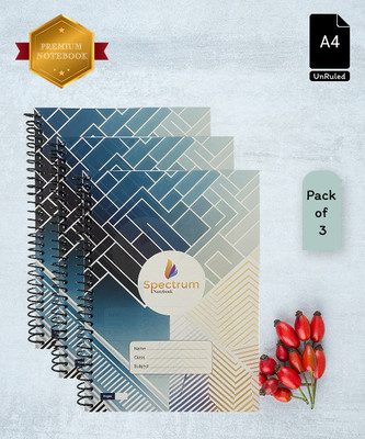 GARGANDASSOCI SPECTRUM A4 Notebook PLAIN AND UNRULLED 180 Pages(Blue, Pack of 3)