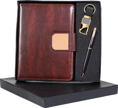 Scribelle 2026 A5 Notebook Combo Set Premium PU, Metal Pen & Keychain – 80 GSM, 208 Pages(Brown)