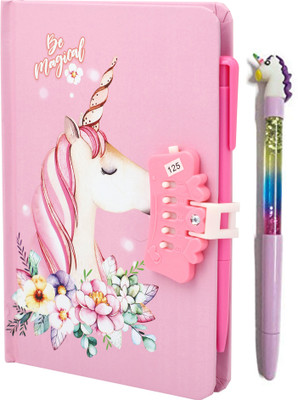 TECHNOCHITRA Unicorn Password Lock Diary for Girls A5 Notebook Single 80 Pages(Pink)