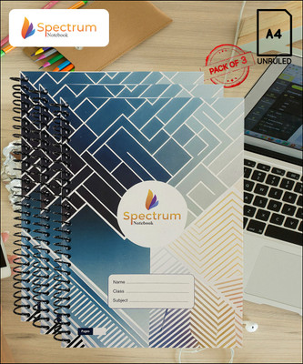 GARGANDASSOCI SPECTRUM A4 Notebook PLAIN AND UNRULLED 180 Pages(Blue, Pack of 3)