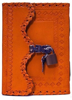 KRISHNA HANDICRAFTS Genuine Leather Cover Lock Diary 100 Pages, 5 x 7 Inches A5 Diary unruled 100 Pages(Orange)