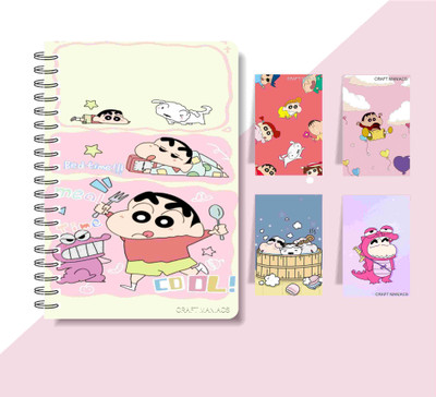 craft maniacs SHINCHAN DIARY & 4 MAGNETIC BOOKMARKS 2025 A5 Notebook RULED 160 Pages(Multicolor)