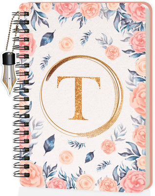Jhingalala Wiro Diary With Initial Letter T Floral Design Spiral Notebook With Dangler A5 Notebook Ruled 160 Pages(Initial T)