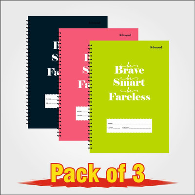 RLanyard Spiral Notebook, A4 Notebook unruled/plain, Notebook for Students 600 Pages(Neon green, dark, black pink ,, Pack of 3)