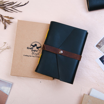 CRAFT JUNKY Handmade Leather journal diaries, lock A5 Diary Unruled 200 Pages(Blue)