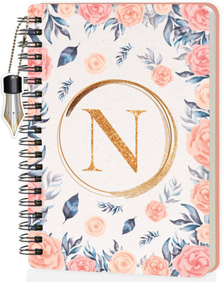 Jhingalala Wiro Diary With Initial Letter N Floral Design Spiral Notebook With Dangler A5 Notebook Ruled 160 Pages(Initial N)