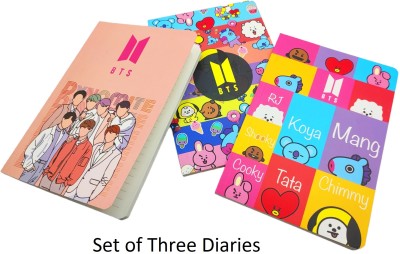 dishvy BTS and BT21 cartoon ruled Diaries for Kids | Combo of 3 Diaries A5 Note Book Ruled 100 Pages(White, Pack of 3)