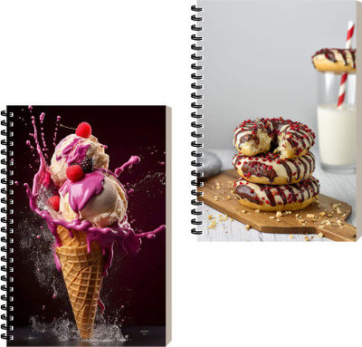 ESCAPER Bakery Food Diary, Executive Journal Notepad, Binding Notebook A5 Diary Ruled 160 Pages(Combo- C, Pack of 2)