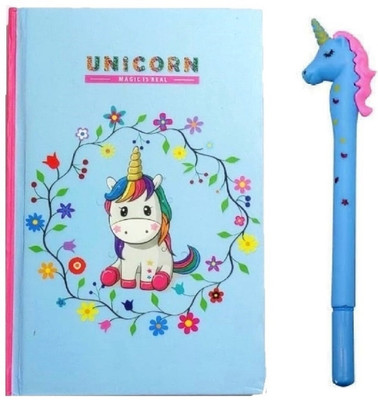 AuM Cute Unicorn Notebook with Pen Return/ Birthday Gift for Kids Regular Diary Rulled 50 Pages(Sky Blue)