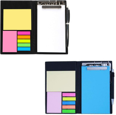 DALUCI Memo Note Book With Sticky Notes & Clip Holder In Diary Style A5 Memo Pad Plain 50 Pages(White, Blue, Pack of 2)