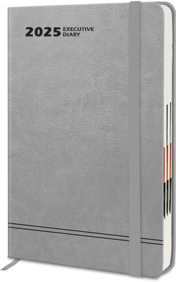 Jhingalala Hard Bound Leather Cover Executive Diary 2025 with Dates and Monthly Planner A5 Diary Ruled 344 Pages(Grey)
