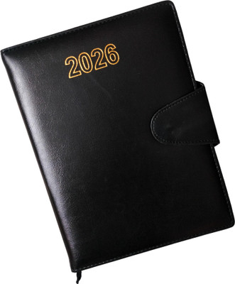Excel Leather Monthly Cut Executive Diary,Planner Sunday Full pages with Loopy Regular Diary 2026 with Pen Holder (Cover Design may be Different) Ruled 365 Pages(Black)