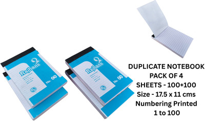 Parijata 4 pc Duplicate Notebook (100 Lined + 100 Plain) | Office & Shop Hisaab Book Mini Duplicate Books ruled 200 Pages(White, Pack of 4)