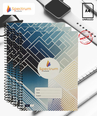 GARGANDASSOCI SPECTRUM A4 Notebook PLAIN AND UNRULLED 180 Pages(Blue, Pack of 3)