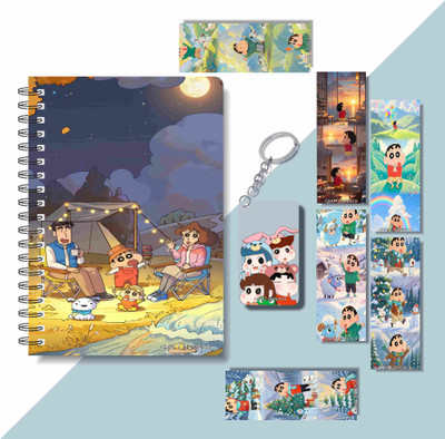 craft maniacs 2025 SHINCHAN DIARY & 6 FREEBIE BOOKMARKS & ONE KEYCHAIN A5 Diary RULED 160 Pages(Multicolor)