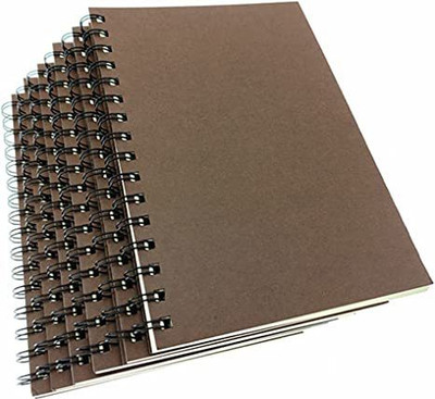 TWONE Spiral Notebook, College Ruled Thick Kraft Paper Hardcover Wirebound Notepad A5 Notebook Ruled 160 Pages(Coffee, Pack of 6)