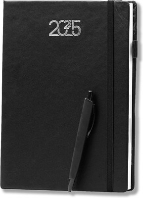 COI Hard Bound Leather Executive 2025 Dated Planner Diary with 365 Dates B5 Diary Ruled 365 Pages(Black)