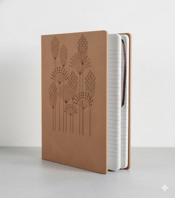 Pia Creations floral pattern design. A5 Journal Single Line Ruled 192 Pages(Brown)