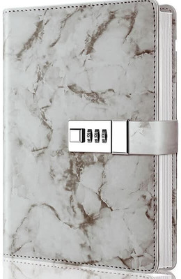 Dhvyant Mart Personal Marble Journal Writing Notebooks With Combination Lock A5 Diary Single Rule 200 Pages(Grey)
