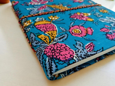 Scribble Handcrafted Floral Doodle Diary Fabric Saddle Stitched Gift sketchbook journal A5 Diary Unruled 200 Pages(Blue)