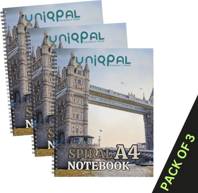 UNIQPAL SPIRAL Notebook A4 Notebook UNRULED/PLAIN 200 Pages(Multicolor, Pack of 3)