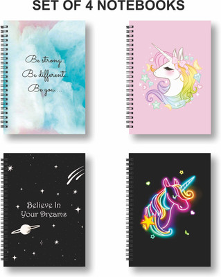Papco Notebook A5 Diary Ruled 144 Pages(Black, Multicolor, Pack of 4)