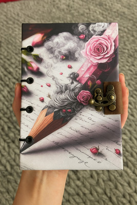 Handicrafty Store Handmade Diary A5 Diary Unruled 200 Pages(Pink Pencil)