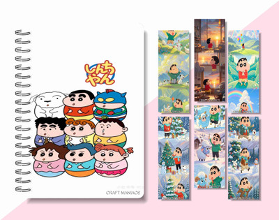 craft maniacs 2025 SHINCHAN DIARY & 6 FREEBIE BOOKMARKS A5 Notebook RULED 160 Pages(Multicolor)