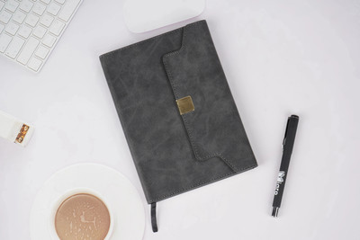Diaro Imported PU Diary with 3 Fold Design, Magnetic Flap Closure & Ribbon Bookmark A5 Notebook Ruled 224 Pages(Black)