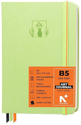 NEORAH ART JOURNAL | Dotgrid Notebook | 3 Bookmarks |Elastic Closure, Inner BackPocket B5 Journal DOTTED 160 Pages(Light Green)