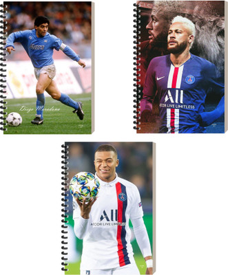ESCAPER Football Player Designer Notepad, Personal Spiral Notebook, Office Diary A5 Diary Ruled 160 Pages(Combo- E, Pack of 3)