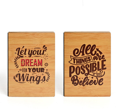 GIFT KYA DE Motivational Wooden Diary Notebook A5 Diary Ruled 190 Pages(Brown, Pack of 2)