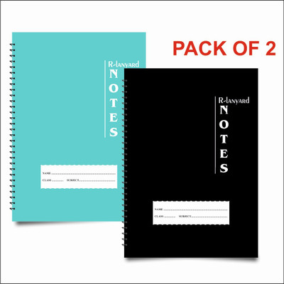 RLanyard Spiral A4 Notebook unruled/plain ,Notebook for Students 400 Pages(Black, Tiffany blue, Pack of 2)