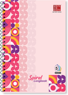 WRITE ON WHITE PREMIUM COLLECTION 5 SUBJECT SPIRAL A4 Notebook RULLED 400 Pages(Pink)
