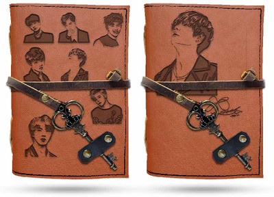 DI-KRAFT Leather journal combo with key lock(4*6 inches,200 pages) A5 Journal unruled 200 Pages(Brown, Pack of 2)