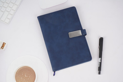 Diaro Executive Diary with Magnetic-Close Imported PU Hardcover Journal with Bookmark A5 Notebook Ruled 224 Pages(Blue)