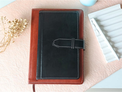 CRAFTOPIX Dual Tone Leather Notebook/ Diary with Card holder A5 Planner Ruled 192 Pages(Black)