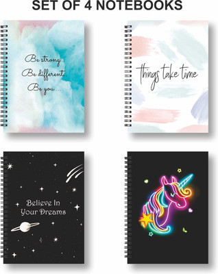 Papco Notebook A5 Diary Ruled 144 Pages(Multicolor, Black, Pack of 4)
