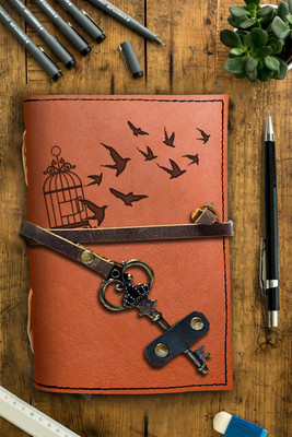 DI-KRAFT Handmade Classic Design Leather-Printed Leather A6 Diary Unruled 200 Pages(Brown 28)