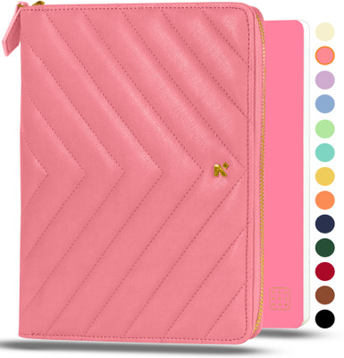 NEORAH A5 Notebook SLEEVE with Compendium+Dotgrid JOURNAL| Faux Leather Sleeve+Penloop A5 Organizer ‎Dotted 160 Pages(Pink)