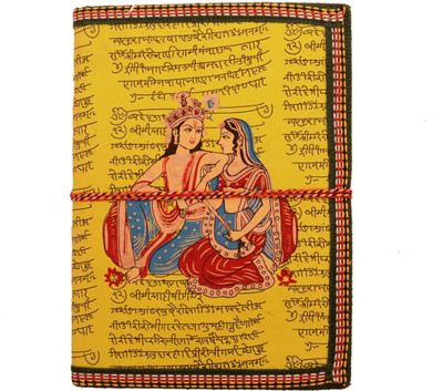 Purpledip Handmade Paper Journal with Thread Closuer : Radha-Krishna Eternal Love Book-size Diary Unruled 48 Pages(Multicolor)