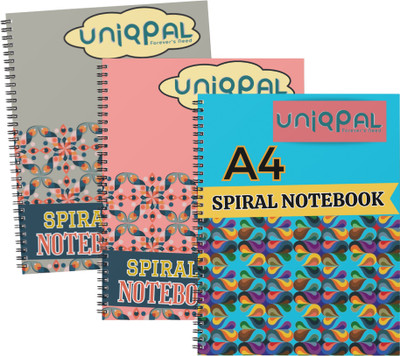UNIQPAL Spiral Notebook–Durable 600 Pages (3 notebook x 200 pages) with 75 GSM Paper A4 Notebook RULED /LINE 200 Pages(Multicolor, Pack of 3)