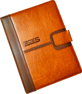 Excel PU Leather Finish Hard Bound 2025 Executive Diary Planner Sunday full page Regular Diary with Pen Holder (Cover Design may be Different) Ruled 366 Pages(Brown)
