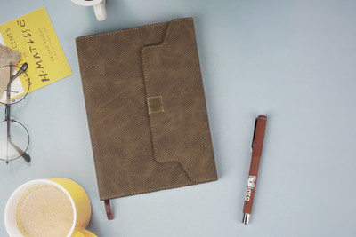 Diaro Stylish Textured IMPT PU Cover, 3 Fold Design Magnetic Closure & Ribbon Bookmark A5 Notebook Ruled 224 Pages(Brown)