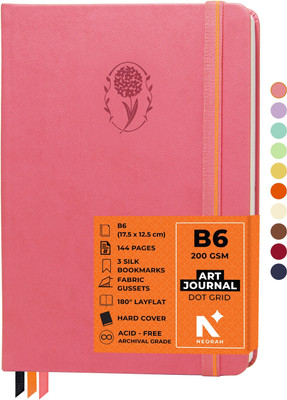 NEORAH B6 ART JOURNAL | 200 GSM | (17.5 x 12.5 cm) | Lay Flat | HardCover|3 Bookmarks B6 Journal Dot Grid 144 Pages(Pink)